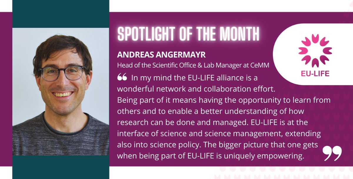 💡Welcome to #EULIFEspotlight!

This month we celebrate Andreas Angermayr, Head of the Scientific Office & Lab Manager at @CeMM_News, who co-organised this year's EU-LIFE community meeting in Vienna & the EU-LIFE #Utopia conference on #AI!

#EULIFEutopiaAI #EULIFE2024