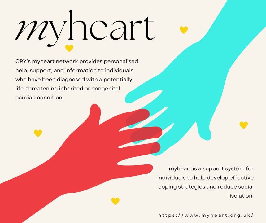 CRY’s Myheart network provides personalised help, support, & information to individuals who have been diagnosed with a potentially life-threatening inherited or congenital cardiac condition. myheart.org.uk #HeartHealth #testmyheart