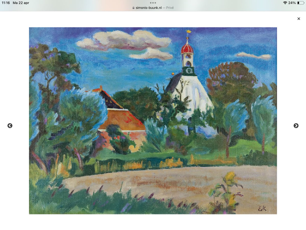 Het kerkje te Breede. 2 actuele foto’s en ca. 1939 door Ekke Kleima, olieverf op doek, 46 x 61 cm.