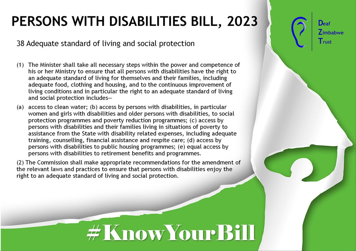 Did you know that the recently gazetted Persons with Disabilities Bill part VI section 16 - 44 provides for 'Rights of Persons with Disabilities and Enforcement of such Rights'. Here is section 38. #KnowYourBill #DisabilityInclusion @ParliamentZim