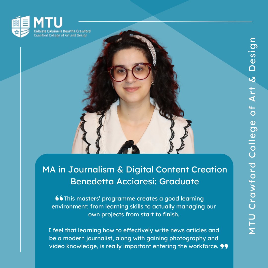 'This masters’ programme creates a good learning environment: from learning skills to actually managing our own projects from start to finish.' MA in Journalism & Digital Content Creation Find out more about the course here: crawford.mtu.ie/courses/journa…