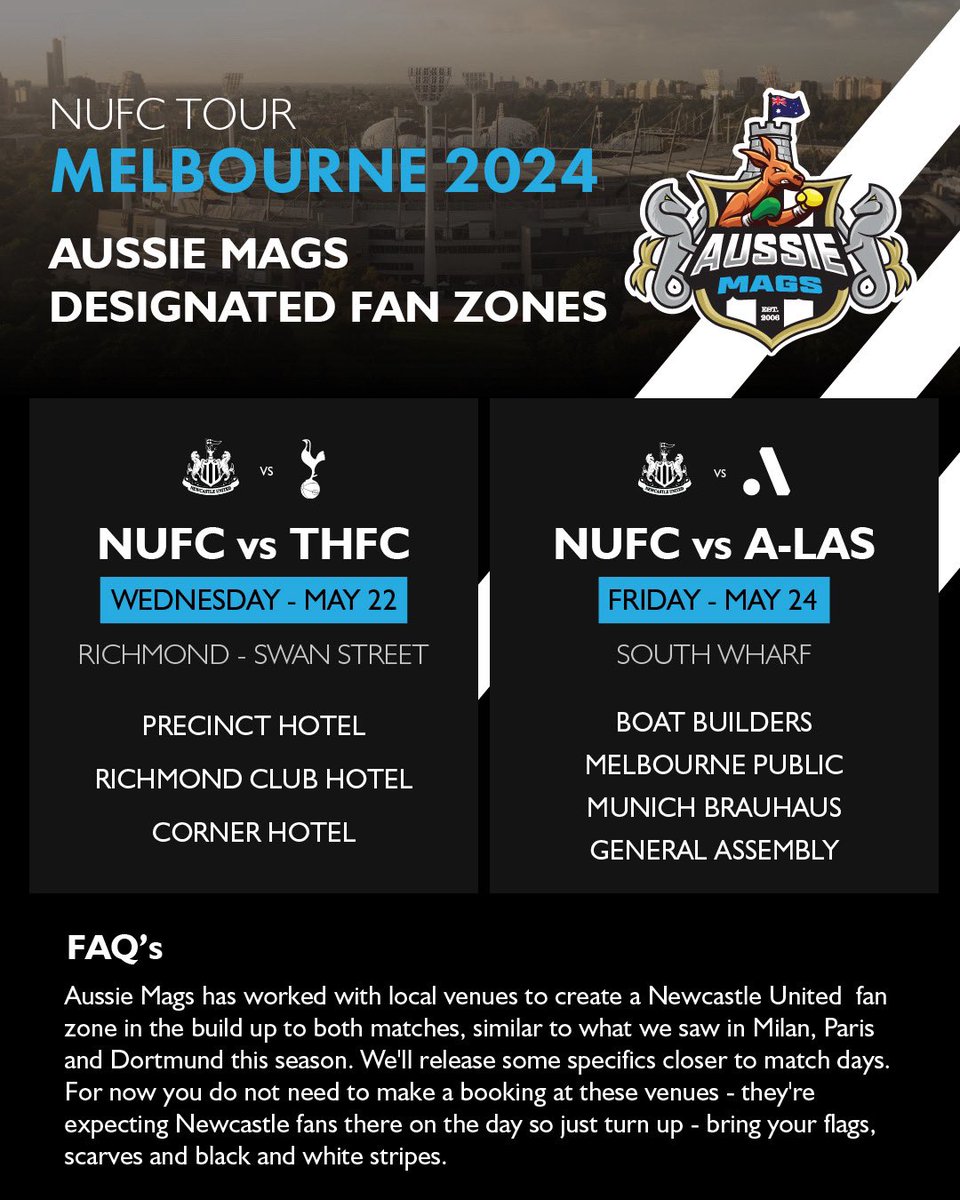 @NUFC are heading to @Melbourne and we have one hell of a week planned! Details below 👇🏼