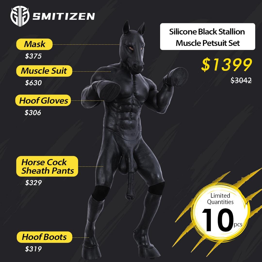 Smitizen's tweet photo. Experience the thrill of the Silicone Black Stallion Muscle Petsuit Set! Slip into the Horse Cock Sheath Pants for an invigorating sensation!! 🐎

https://t.co/XArlJPDZAJ 

#smitizen #ponyplay #ponyboy #latex #petplay #furyfantasy #rubberpony #pony #horse #leather #porthosstable #mask #equine #pose #equus #gear