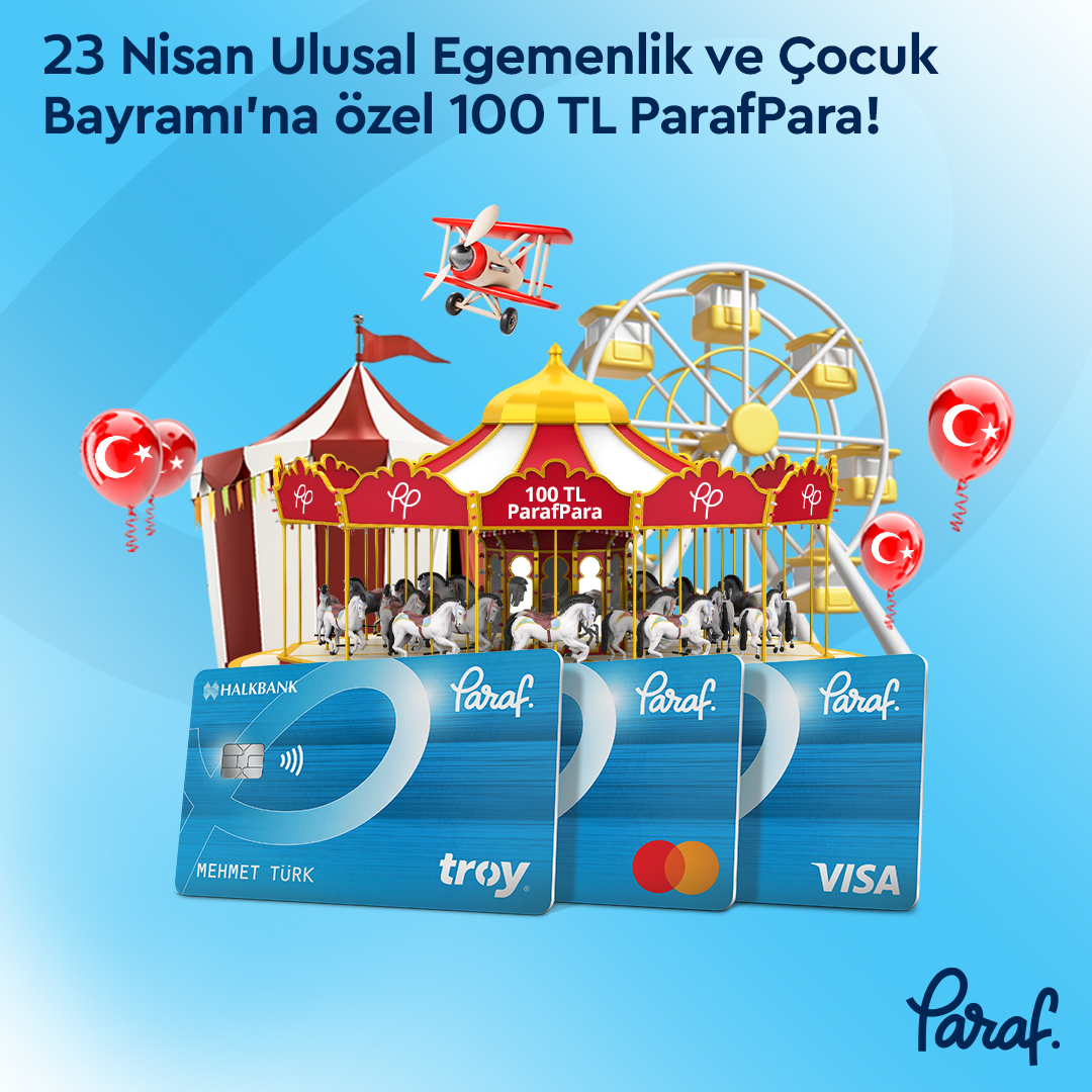 #ParafGüzelliklerDünyası'ndan çocuk bayramına yakışan kampanya! 25 Nisan'a kadar her 750 TL ve üzeri çocuk eğlence yerleri ve oyuncak alışverişlerine 50 TL, toplam 100 TL ParafPara hediye. Ayrıntılar web sitemizde.