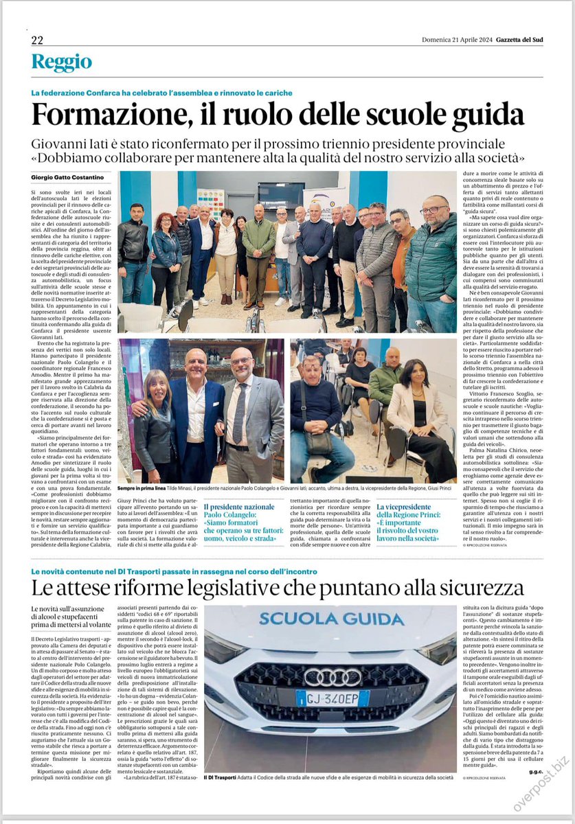 Confarca's tweet photo. sulla @gazzettadelsud  si parla della riunione di Confarca a Reggio Calabria. 
Rinnovate le cariche nella provincia calabrese 
#elezioni #riunione #associazione #giornale #codicedellastrada https://t.co/Ly4N5oha8r