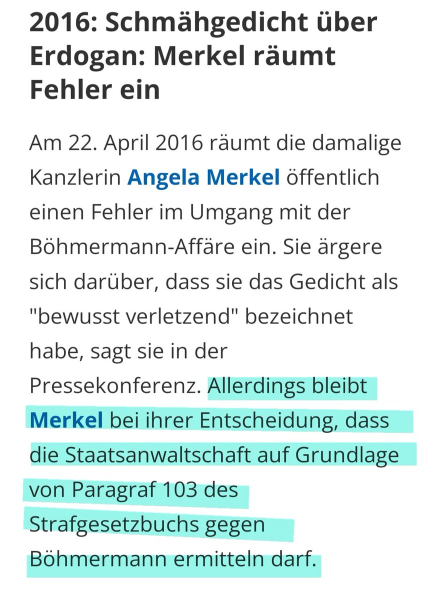 Hier mal ein Schmankerl aus dem sogenannten 'Rechtsstaat' Deutschland: Heute vor 8 Jahren, am 22.04.2016 ENTSCHEIDET #Merkel, dass die (angeblich unabhängige) Staatsanwaltschaft gegen Jan #Boehmermann ermitteln DARF!!! Nett von ihr, nicht wahr? 😏😖😤