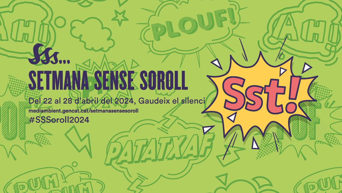 🤫Del 22 al 28 d'abril se celebra a Catalunya la Setmana Sense Soroll.

💪Des de l’Ajuntament de Calaf promovem mesures i iniciatives en el marc de la prevenció de la contaminació acústica. 

✨Millorem plegats la qualitat acústica del nostre entorn.

🗣Sssssttt...

#SSSoroll2024