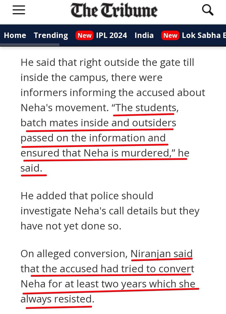 erbmjha's tweet photo. Shocking revelations by Niranjan Hiremath in Love Jihad case:

- Neha was 𝐟𝐨𝐫𝐜𝐞𝐝 to convert to 𝐈𝐬𝐥𝐚𝐦

- "Hubballi-Dharwad police Commissioner Renuka Sukumar is behaving like a 𝐩𝐮𝐩𝐩𝐞𝐭”

- Fayaz was trying to convert Neha for last 2 yrs 

- "Students, batch mates & outsiders passed on information & ensured that Neha was murdered"