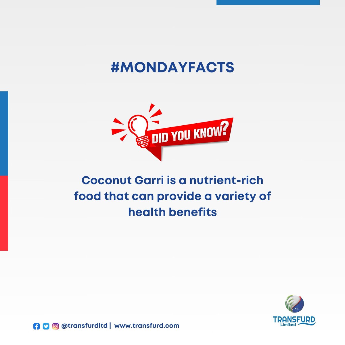 transfurdltd's tweet photo. From fiber to healthy fats, Coconut Garri is an antioxidant-packed powerhouse that can boost digestion, heart health, and more. Indulge in this tropical superfood for a delicious, nutritious treat. 
Order now
#MondayFacts
#FoodForThought
#Foodies
Sango, C of O, Chelsea https://t.co/gTNc7NqHeI