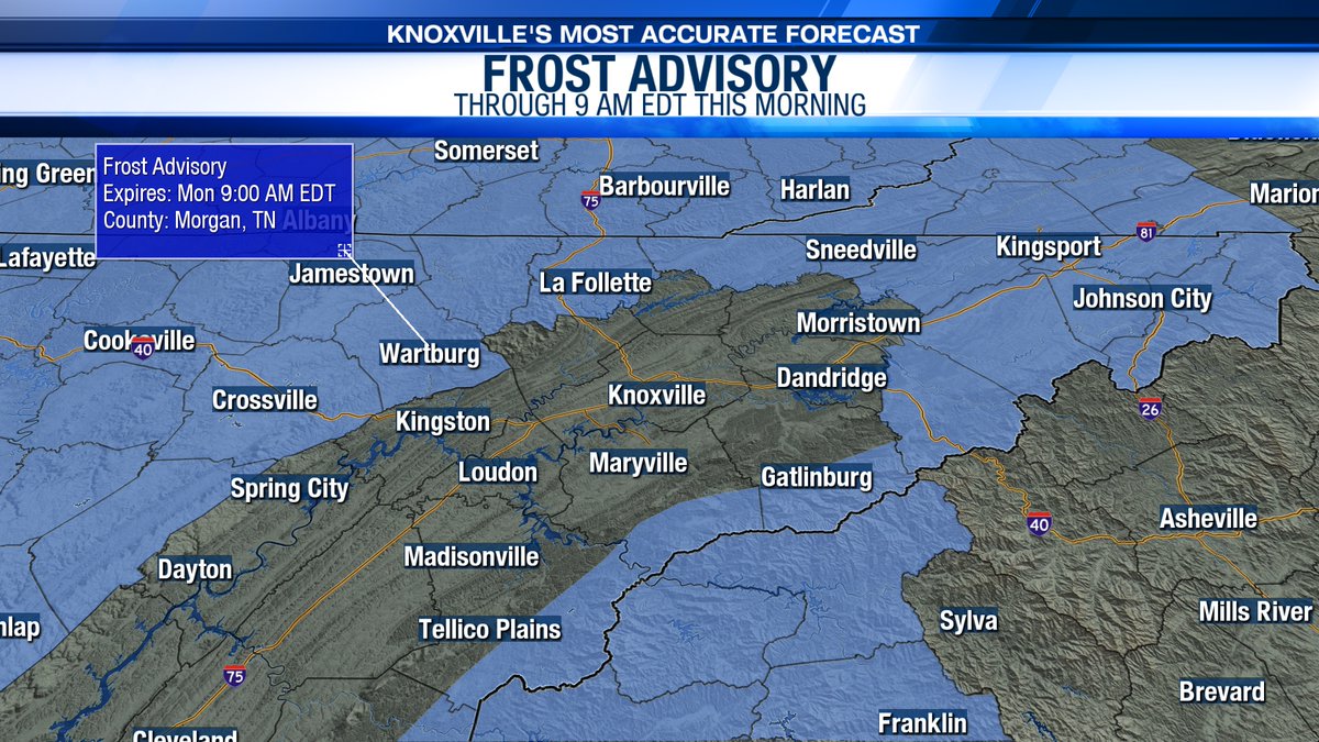 Good Morning! It is a chilly start as you wake up on your Monday! Temperatures are in the 30s and 40s right now with a Frost Advisory in effect for many. Tune in now to find out when we will see warmer temperatures! #TNwx #WATEwx