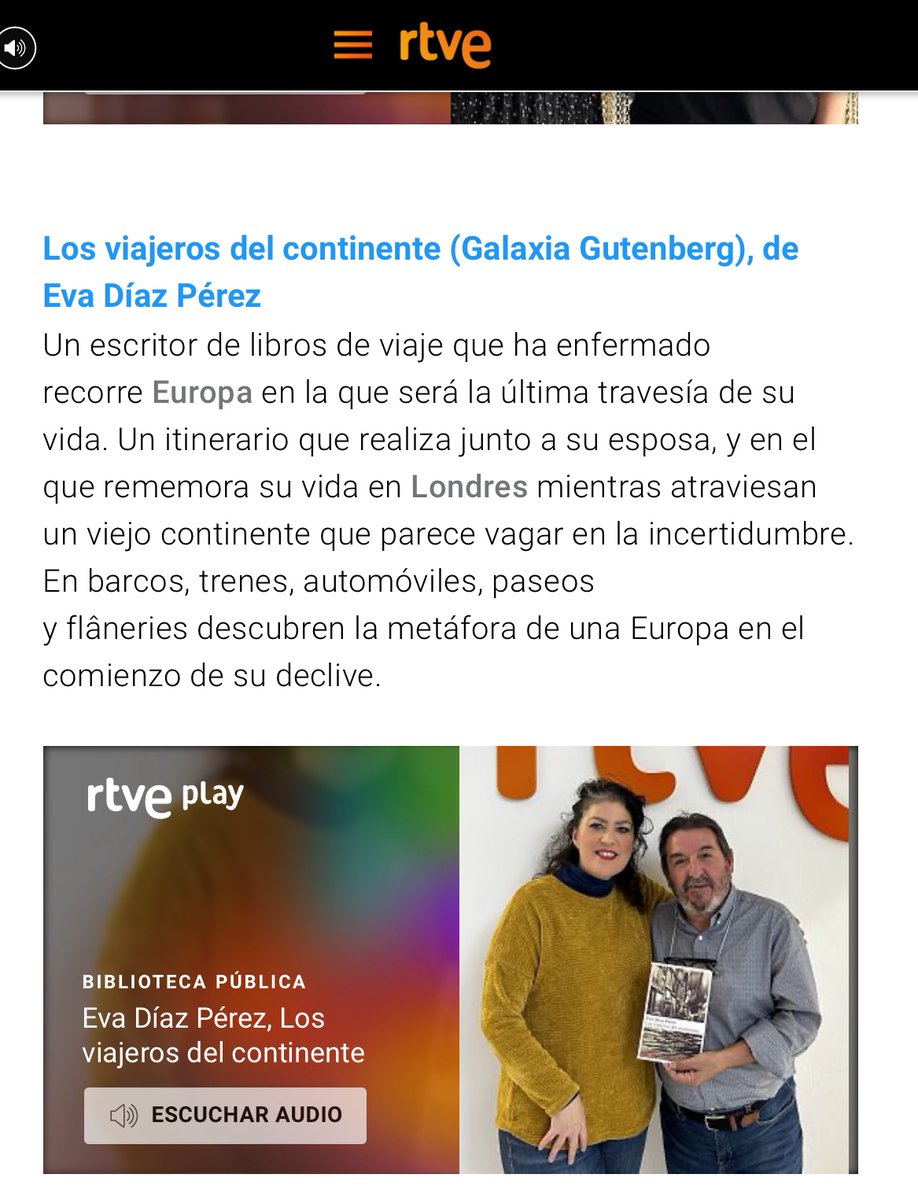 .@rtve destaca entre sus recomendaciones del #DiaDelLibro2024 la entrevista con @EvaDiazPerez sobre Los viajeros del continente (@galaxia_gutenberg). Otros tres autores elegidos también pasaron por esa Biblioteca Pública que ahora busca nuevos puertos. rtve.es/television/202…