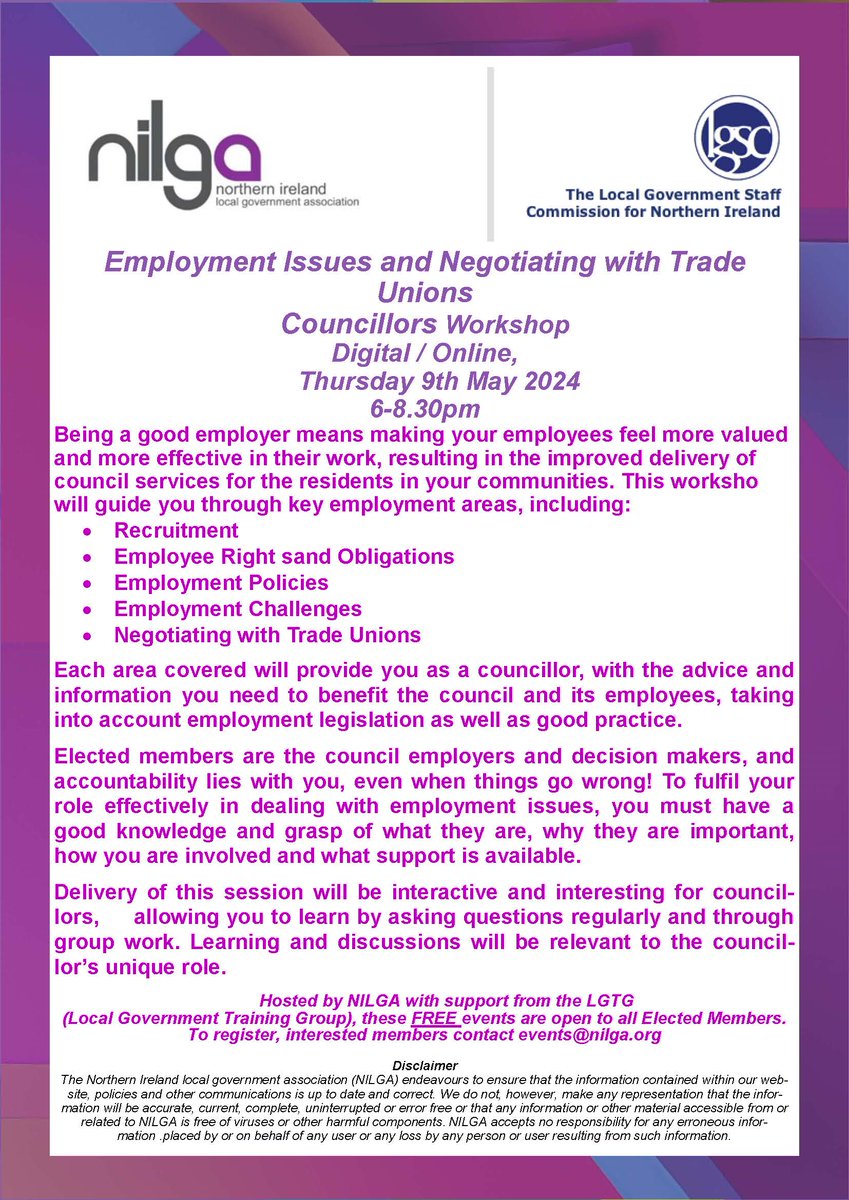 Councillor's workshop into negotiating with trade unions;