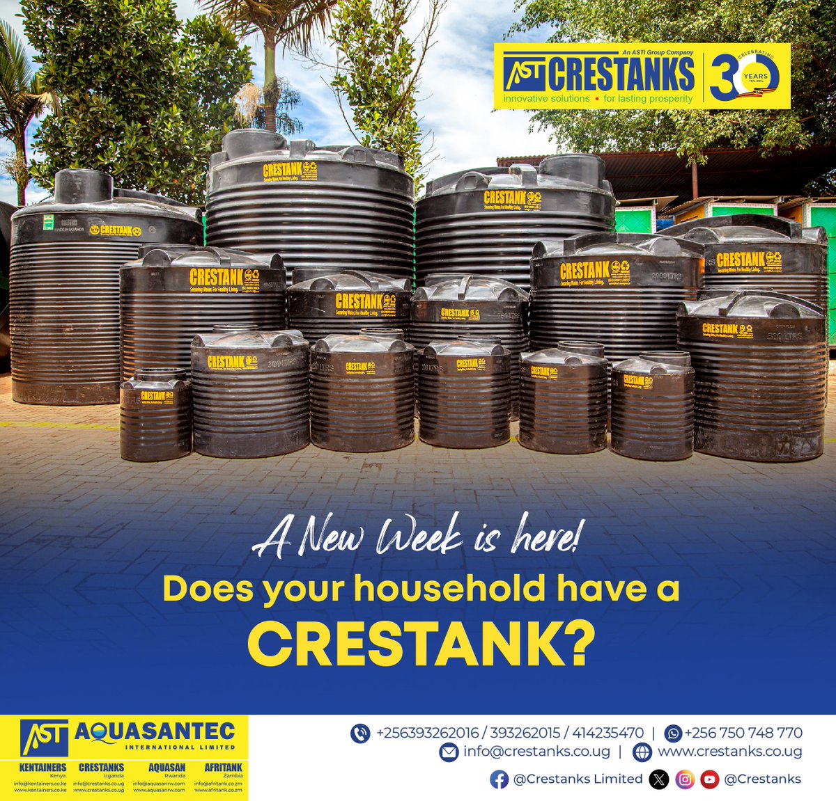 Tank up your home! Crestanks has tanks for every household.

Contact us on 0750748770 to place your orders.

#Crestanks #plasticproducts #watertanks #Newweek