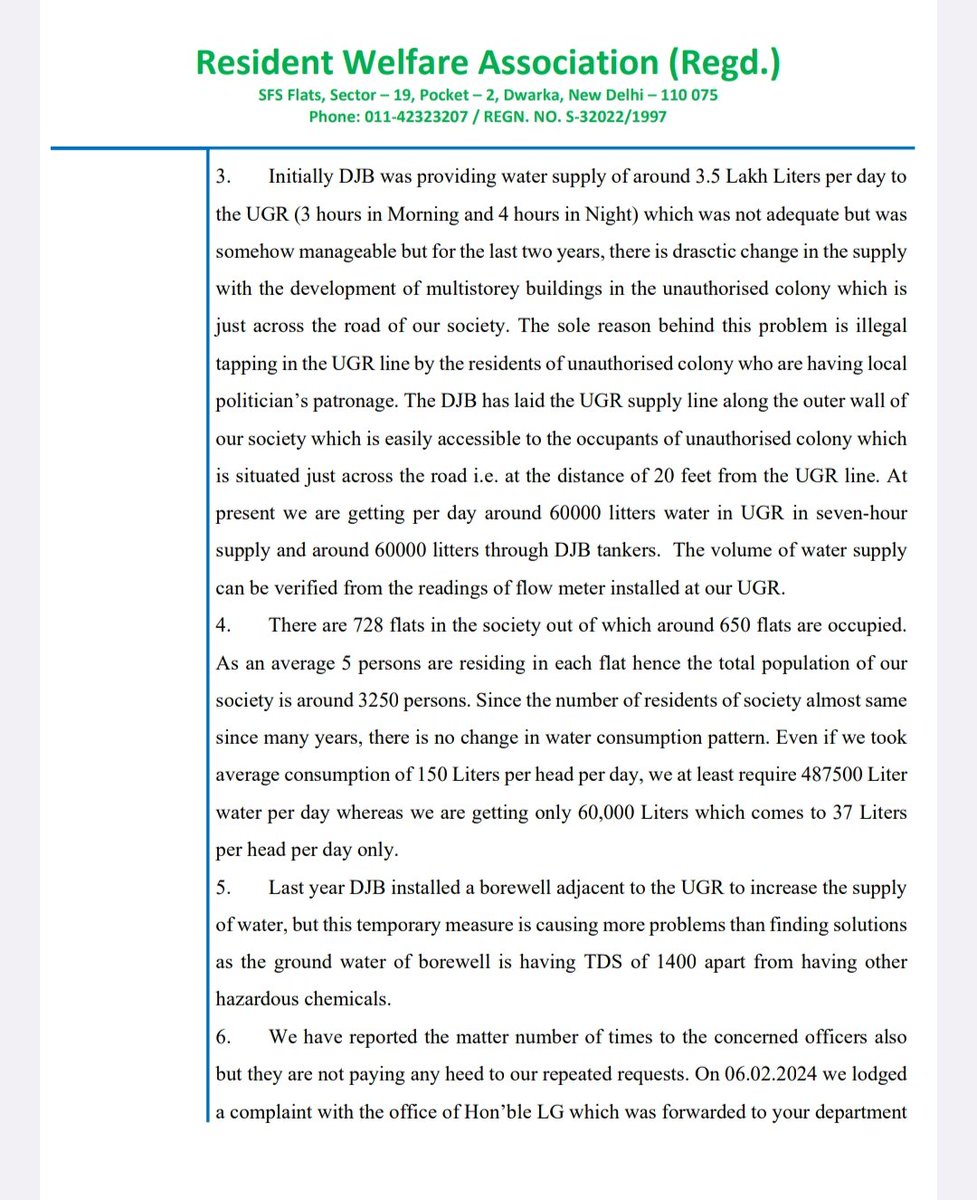 Bhupind17461650's tweet photo. @PMOIndia @DelhiJalBoard @India_NHRC 

SOS of 650 families living on meagre 60k liters of water per day, in Delhi, no one listening. Seeking immediate intervention.

NO WATER NO VOTE.

RWA, Green View App. Sec-19, Dwarka. https://t.co/6VIMd5jZvI