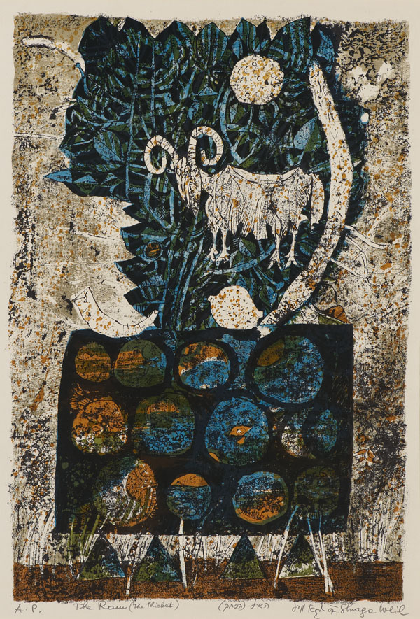 Wishing a Happy Passover to all who celebrate. Image: Shraga Weil, Symbols of Passover (The Ram), Ben Uri Collection © Shraga Weil estate.