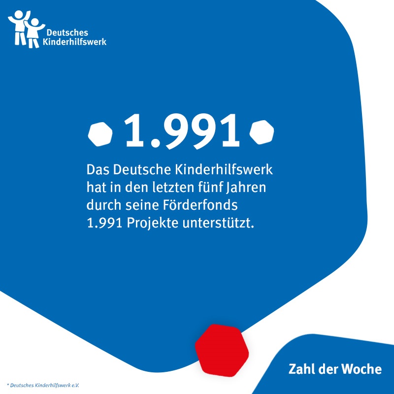 #ZahlDerWoche: Das Deutsche Kinderhilfswerk hat in den letzten fünf Jahren durch seine Förderfonds 1.991 Projekte unterstützt.
#Kinder #Kinderrechte