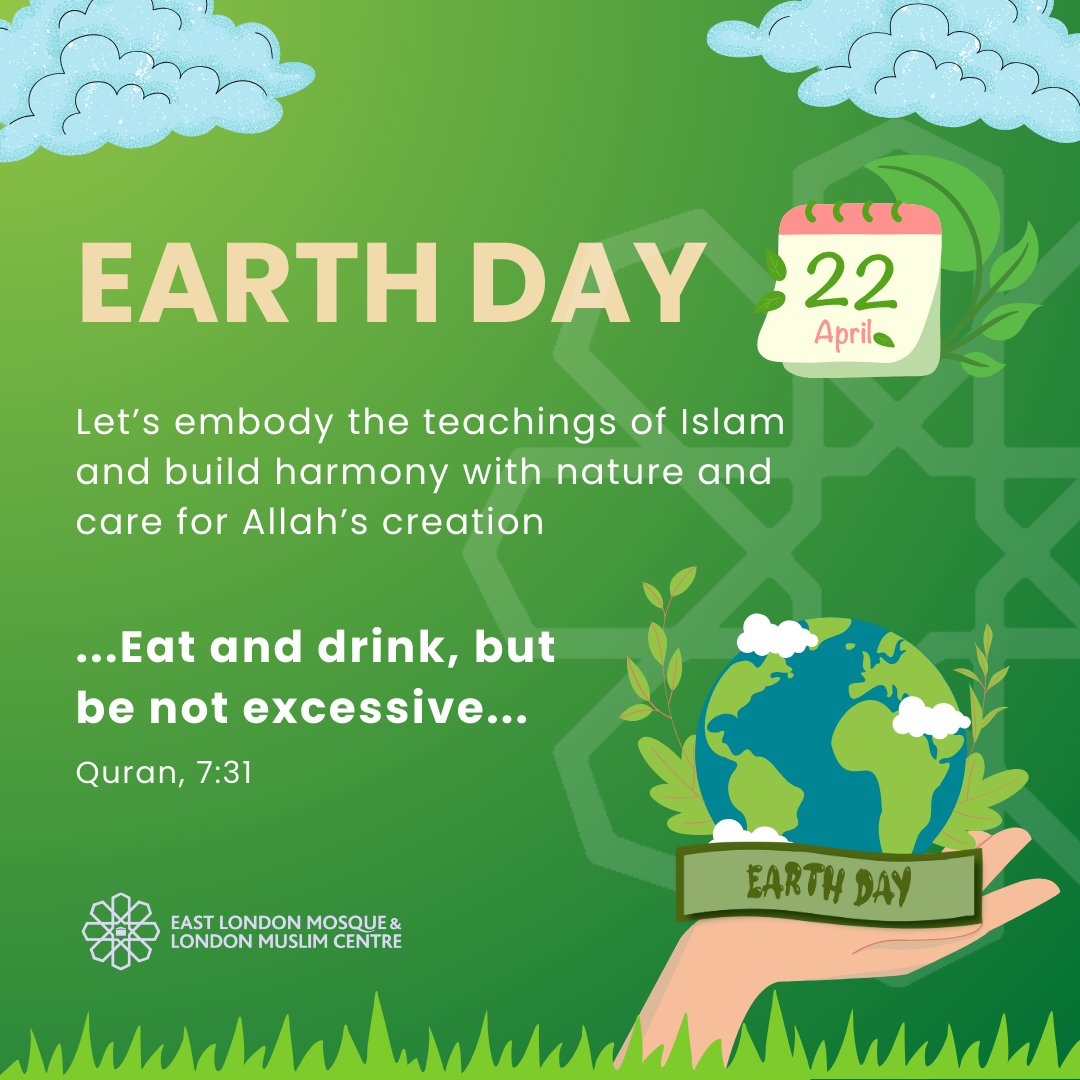 🌿 As stewards of the Earth, let's cherish and protect Allah's creation this Earth Day Let’s also learn and engage in sustainable practices that Allah has established in nature 🌎💧 #EastLondonMosque #EarthDay2024 #CareForCreation #IslamicStewardship #ELMGreenInitiative