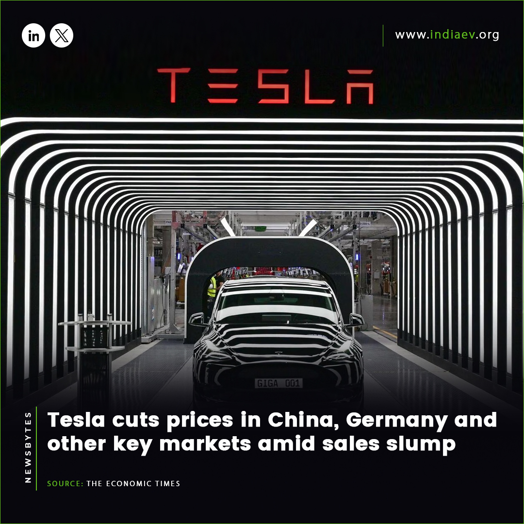 Tesla cuts prices in China, Germany and other key markets amid sales slump
Read more:- economictimes.indiatimes.com/industry/renew…

#TeslaNews #ElectricVehicleUpdate #GlobalMarketTrends #AutomotiveIndustry #Sustainable #GoGreen #GreenTech #GreenIndia #IndiaEVShow #RenewableEnergy #EntrepreneurIndia