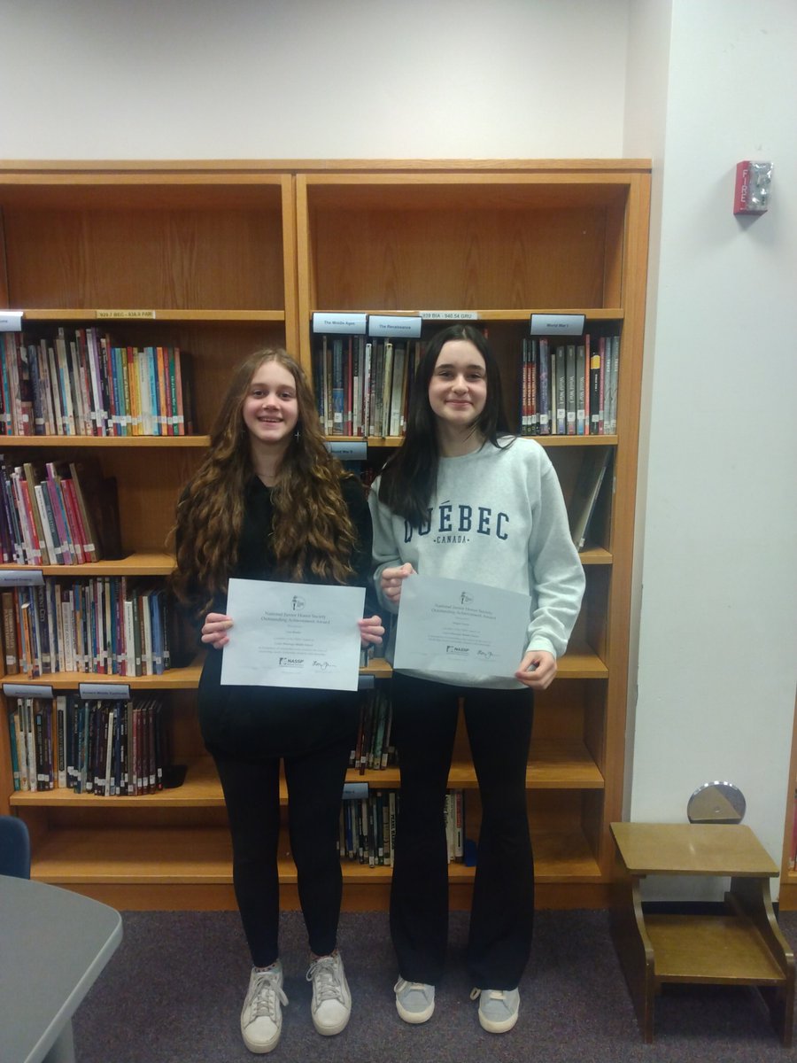 Congratulations NJHS members Abby G and Cora B, for being selected as winners of the Outstanding Achievement Award given by the National Association of Secondary School Principals. Abby and Cora applied and were selected as recipients of $500 scholarships. Great job!