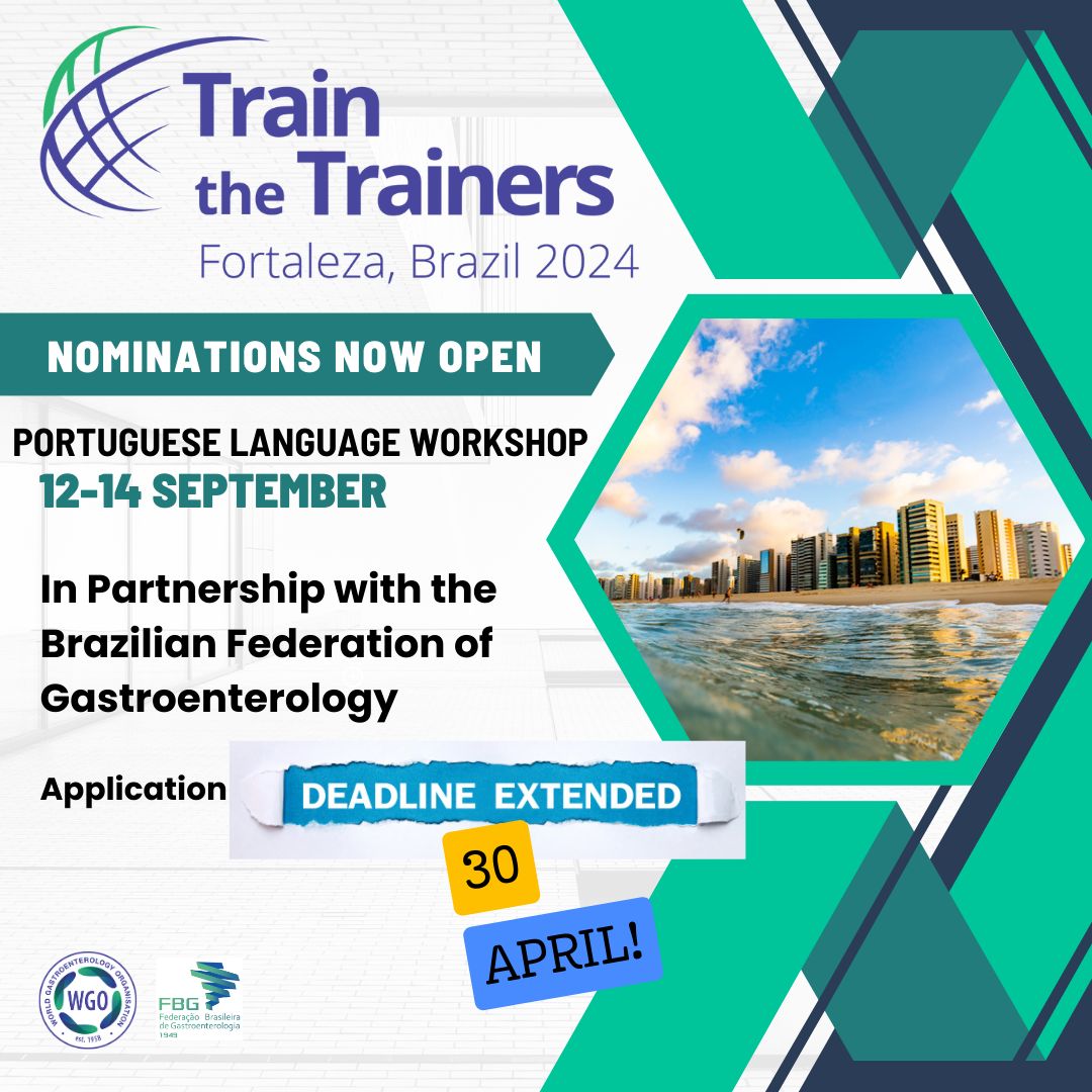 Sociedade Portuguesa de Gastrenterologia (@sp_gastro) on Twitter photo Encontram-se abertas as candidaturas para o Train the Trainers, no Brasil, a decorrer nos dias 12 e 14 de setembro de 2024.
Pode submeter a sua candidatura enviando uma carta de motivação e o CV para o e-mail: geral@spg.pt.
Mais informações ⬇️
worldgastroenterology.org/education-and-… Encontram-se abertas as candidaturas para o Train the Trainers, no Brasil, a decorrer nos dias 12 e 14 de setembro de 2024.
Pode submeter a sua candidatura enviando uma carta de motivação e o CV para o e-mail: geral@spg.pt.
Mais informações ⬇️
worldgastroenterology.org/education-and-…