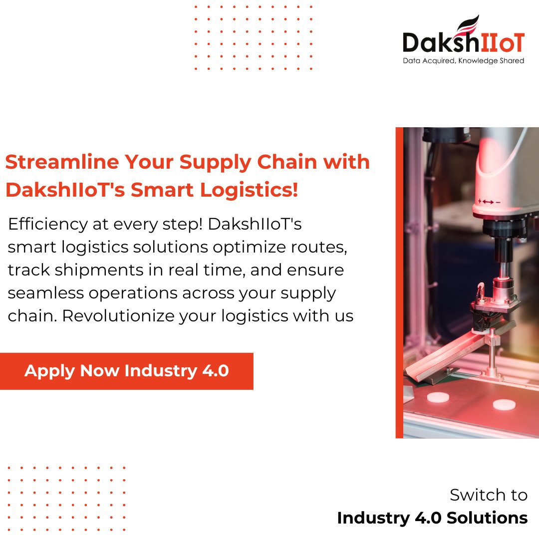 Efficiency at every step! DakshIIoT's smart logistics solutions optimize routes, track shipments in real-time, and ensure seamless operations across your supply chain.
#DakshIIoT #IIoT
#SmartLogistics #SupplyChainOptimization
.
.
.
#industrialiot #industry4_0Eexplained