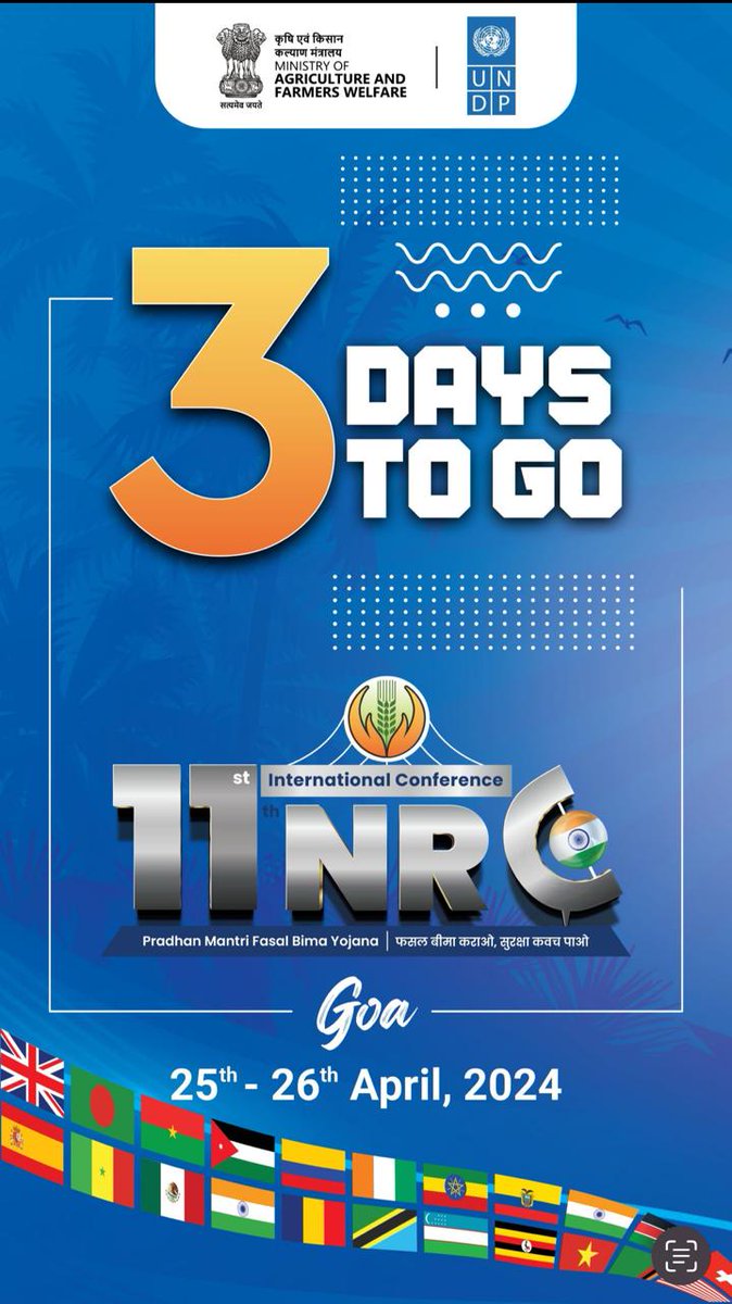 'Countdown begins! Just 3 days until the 11th National Review Conference (NRC) of PMFBY in Goa. Anticipation is high as we gather to assess progress, strategize for the future, and ensure resilience in agriculture. Don't miss out on this pivotal event! #PMFBY…