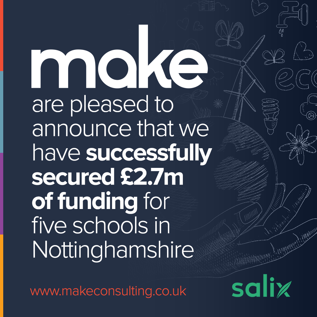 Make are pleased to announce that we have successfully secured £2.7m of funding for 5 schools, all part of a Nottinghamshire Multi Academy Trust. This funding will be used towards much needed decarbonisation.

#carbonreduction #green #consultancy #publicsector #salix