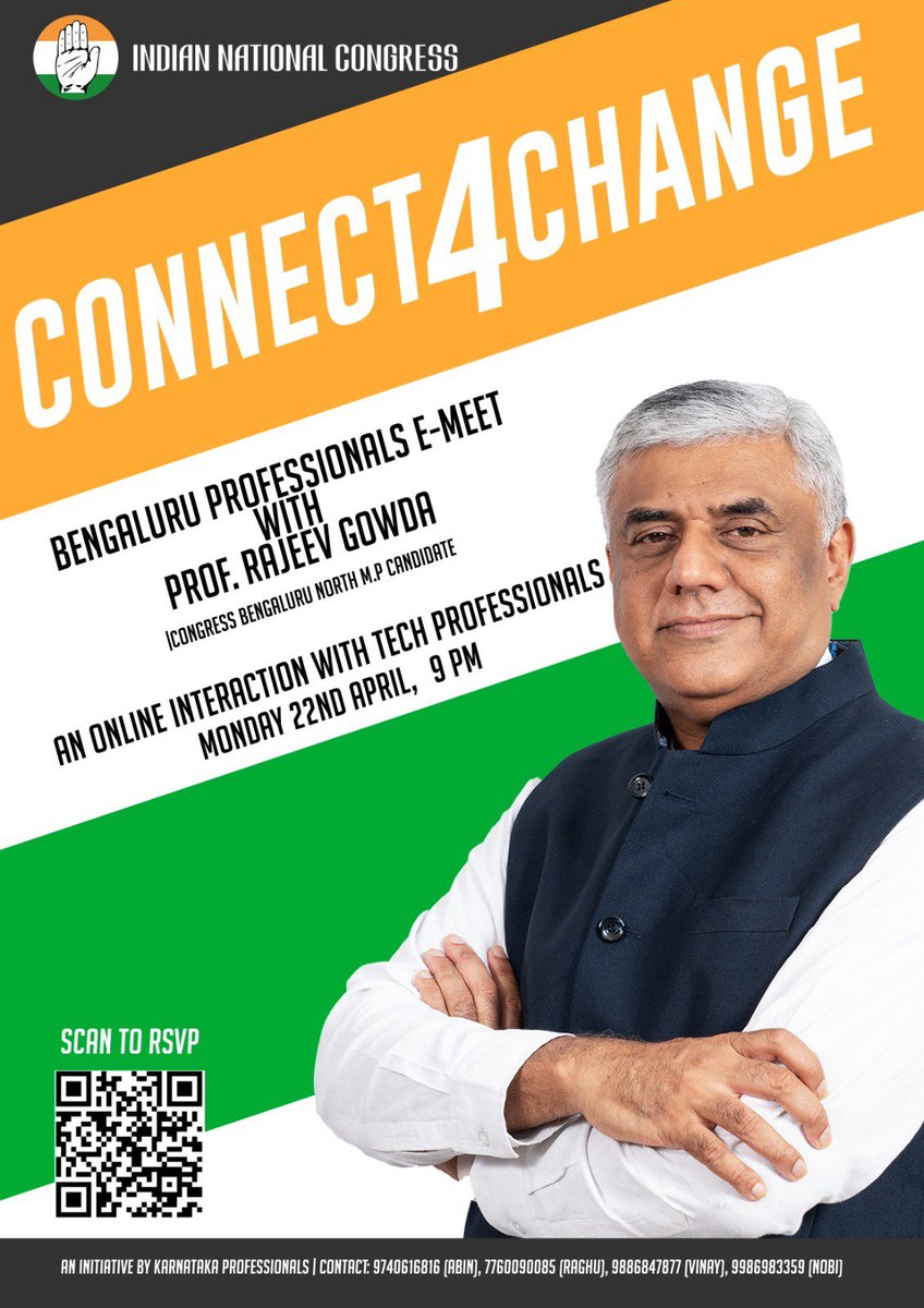 rajeevgowda's tweet image. Looking forward to an online interaction with tech professionals at 9 pm tonight. @ProfCong @AIPCBlrNorth 

#ProfessionalsForProgress #Rajeeva_Nammava #NammaProfessor #RajeevGowdaForBengaluruNorth #ಬೆಂಗಳೂರು_ಉತ್ತರ_ಲೋಕಸಭೆ #ರಾಜೀವ_ನಮ್ಮವ #RajeevGowda #LokSabhaElections2024