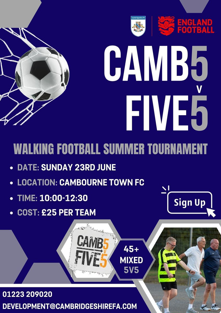 Cambs Fives is back this summer! 🌞 Join us for our Male, Female and Walking Football competitions ⚽ ⚠️ Limited spots available! Act fast to avoid disappointment. ➡️ cambridgeshirefa.com/news/2024/apr/… #Cambridgeshire #football #footballfestival