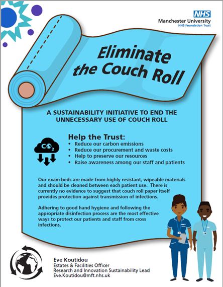 Couch Roll TGH out-patient therapy department are piloting a sustainability initiative to eliminate the use of couch roll. #GreenerAHP