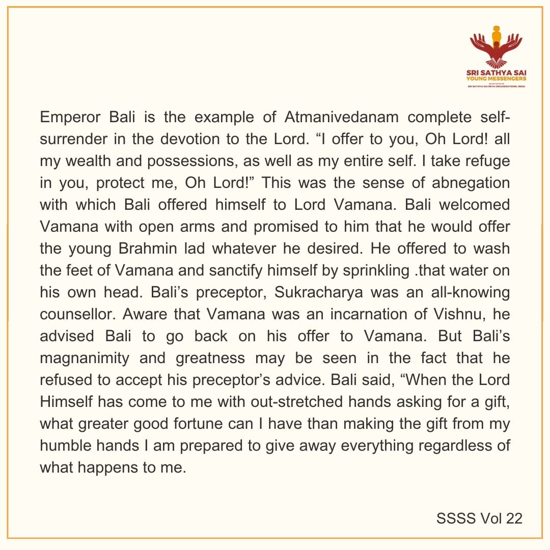 Emperor Bali despite being an Asura, by virtue of his noble deeds and qualities, he became the ruler of heaven and earth. Despite being from the clan of demons, Mahabali was hailed for his noble and generous qualities;(1/2)
@ssssoindia