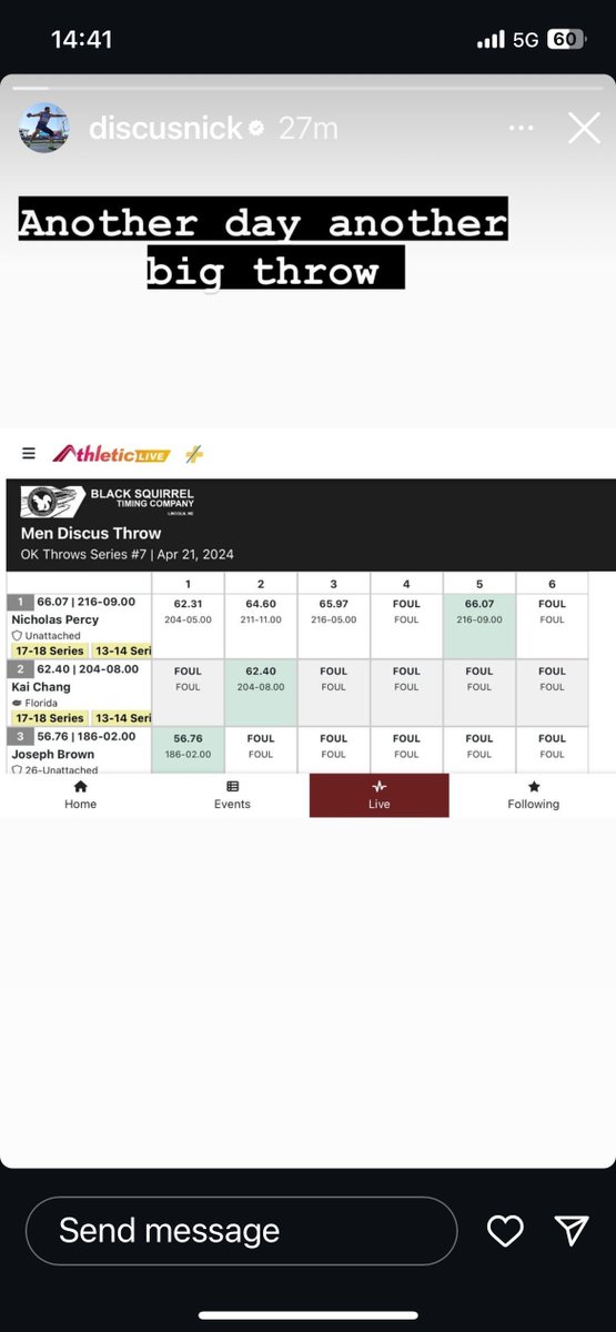 THROW FAR
#SALtogether
@DiscusNick in fine form in America again with 66.07m and another throw over 65m in the series
Superb
@SALChiefExec @AliGrey73 @Sam0kane @DuqueminZ @Kirstylawdiscus @leslie_roy1