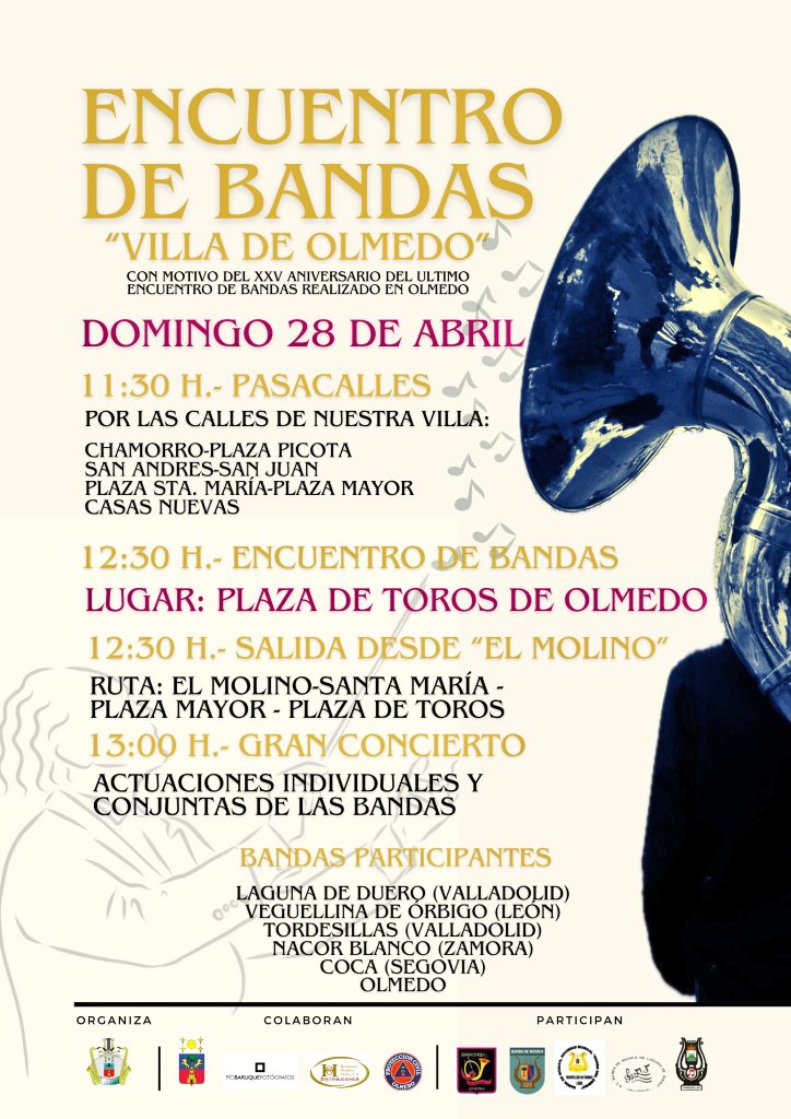 A menos de una semana para disfrutar, 25 años después, de un nuevo Encuentro de Bandas en la Villa de #Olmedo 🎶🎶