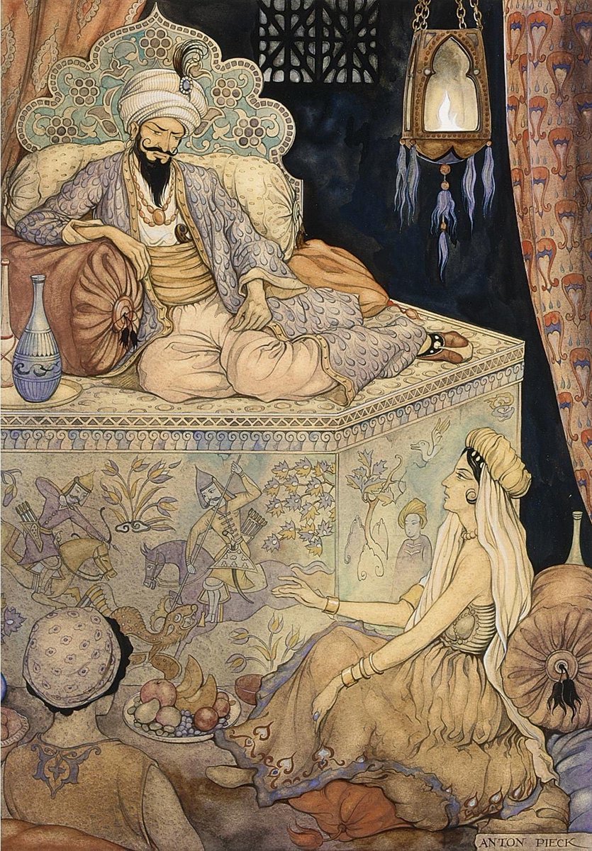 Anton Pieck (Dutch, 1895-1987) The Story Telling Of Queen Scheherazade To King Shahryar, 1943-1956 Watercolour