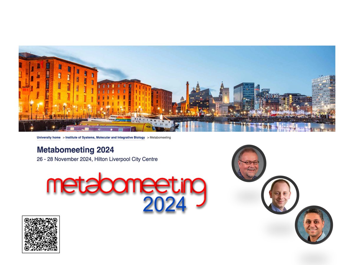 Excited about all things #metabolomics? Well:
Metabolic Profiling Forum's MetaboMeeting is coming to Liverpool
📆26-28 November 2024 
🏛️Hilton Liverpool City Centre
Registration Open 1 May.
Please RT - #MetaboMeeting2024
liverpool.ac.uk/systems-molecu…