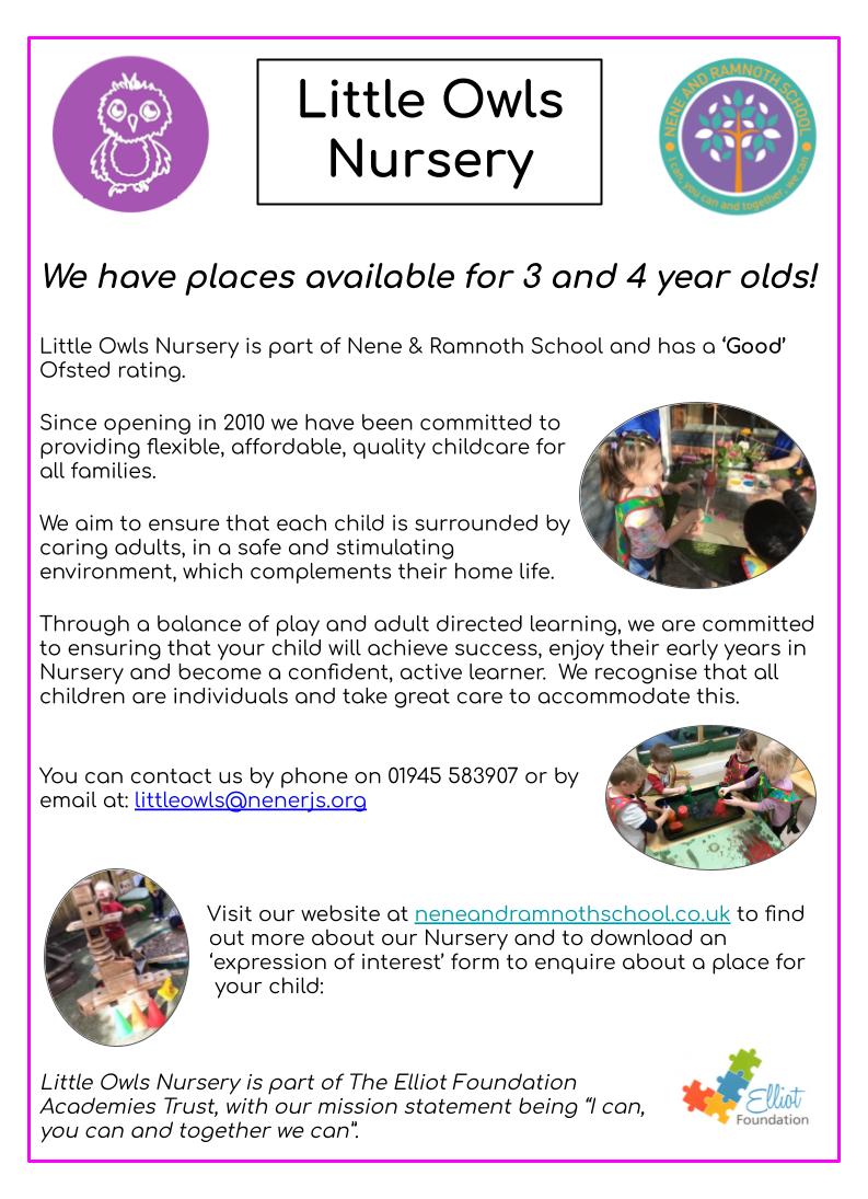 Places available at Little Owls Nursery! <a href="/ElliotSchools/">Elliot Foundation</a>