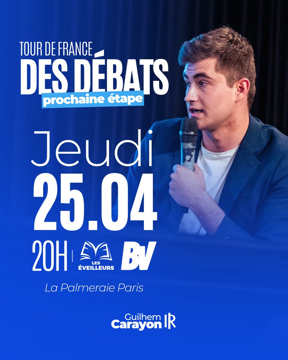 🔵 Tour de France des débats ! 👉 Prochaine étape : jeudi 25 avril face à @stanislasrig avant le Grand Oral de @fxbellamy ⤵️ 🎟️ Billetterie : billetweb.fr/lunion-europee… #AvecBellamy