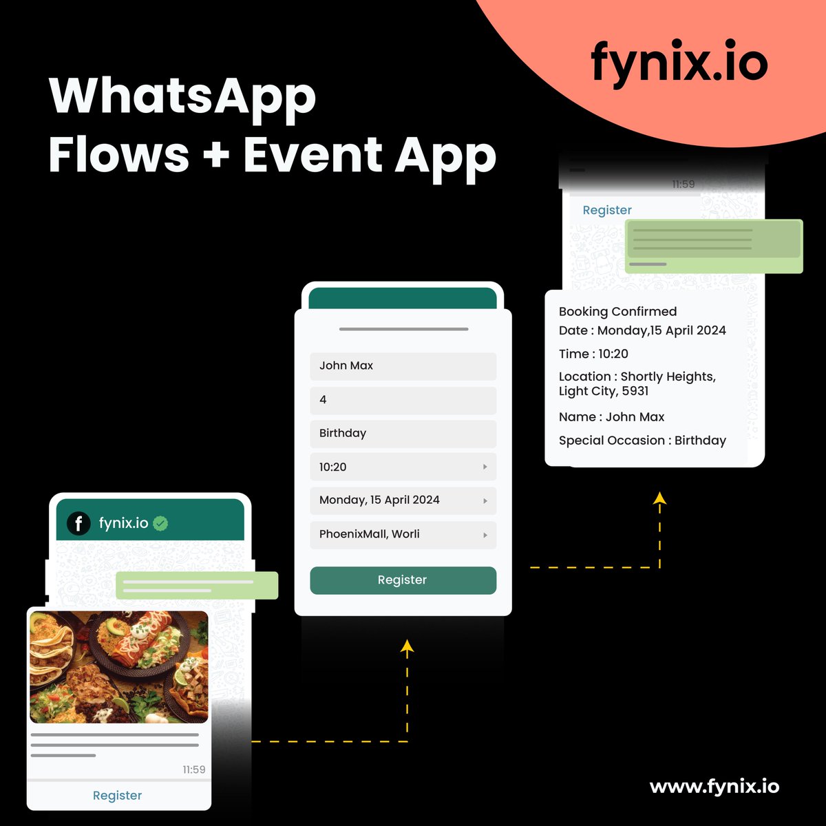 Planning made easy with Fynix! 🎉 Book your party, reserve a table, or schedule any event effortlessly through WhatsApp Flows and the Fynix event App.
#FynixBookings #WhatsAppFlows #EventBooking #PartyPlanning #TableReservation #DigitalBookings #FynixEventApp #ConvenientBooking