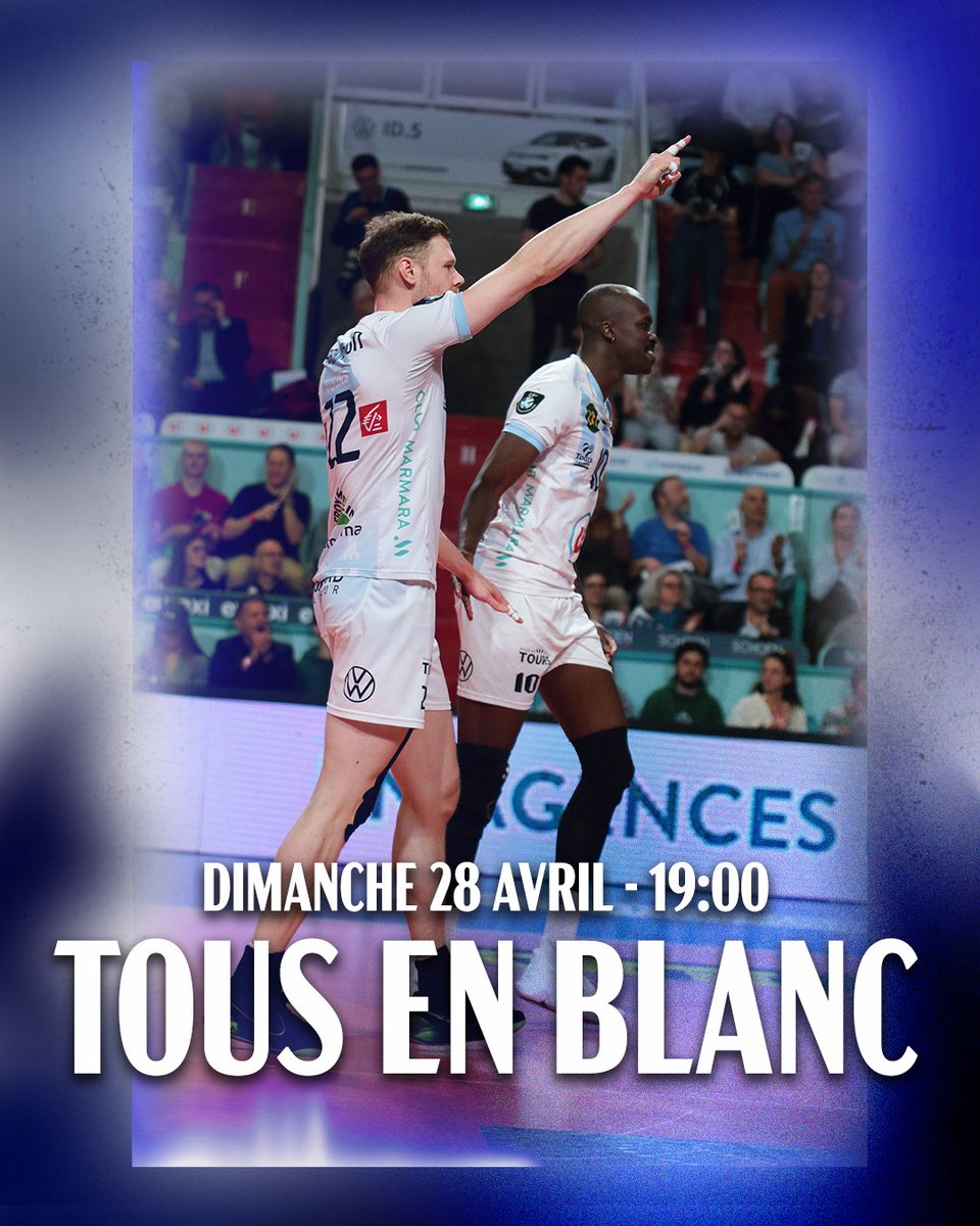 Venez tous en blanc ! ⚪️✊ Pour soutenir le TVB lors de la finale face à St Nazaire, dimanche 28 avril à 19h 🔥 📷 @lnm37 #volley #volleyball #TVB #toursvolleyball #LNV #LAM #villedetours #tours #toursmétropole #cd37 #centrevaldeloire #errea