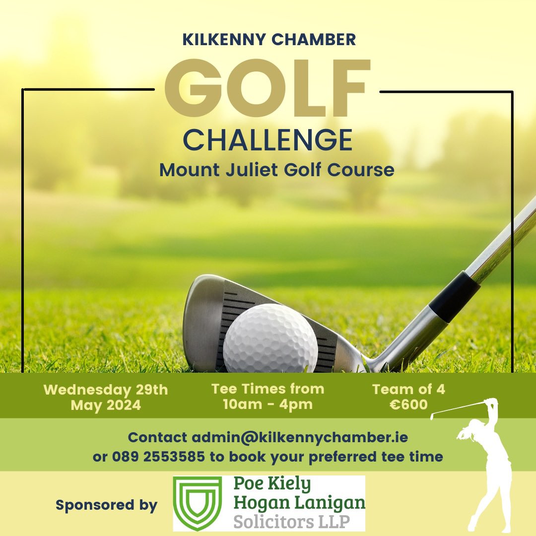 We are looking forward to our #golfchallenge taking place on 29th May in @GolfMountJuliet @mountjuliet ⛳️ Tee times are limited and are filling up fast. To book your time, contact Roisin admin@kilkennychamber.ie #golf #mountjulietestate #kilkennychamber #kilkennygolf