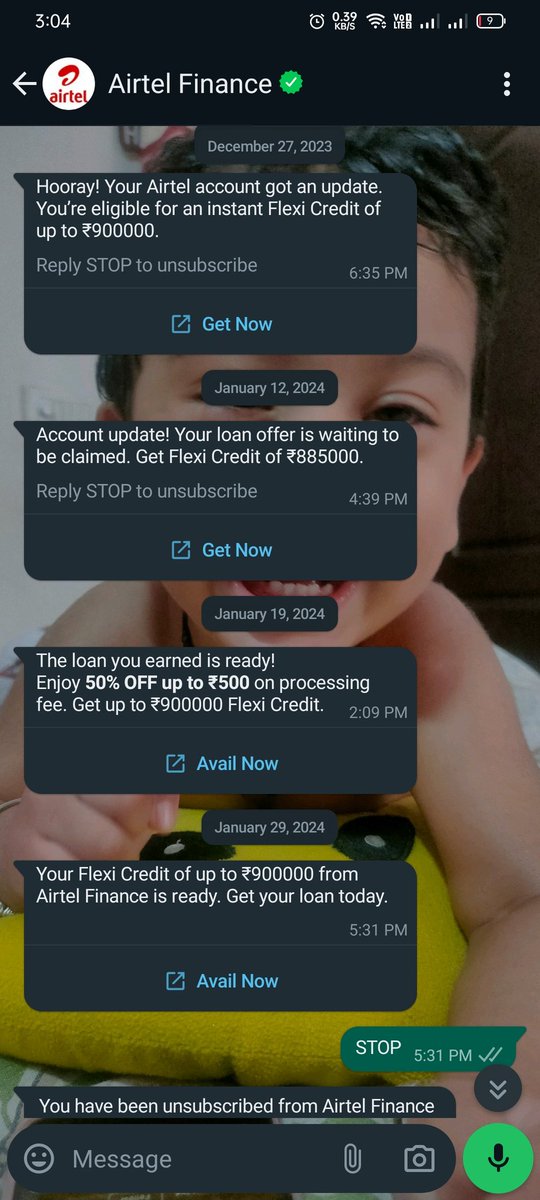 rakshhuu's tweet photo. @TRAI @airtelindia @jagograhakjago even after unsubscribing multiple times, you have the audacity to keep on bugging me on WhatsApp! Is your marketing team sleeping or you've hired monkeys?! https://t.co/CoMDWsNgZF