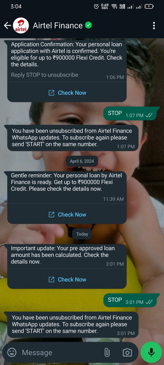 rakshhuu's tweet photo. @TRAI @airtelindia @jagograhakjago even after unsubscribing multiple times, you have the audacity to keep on bugging me on WhatsApp! Is your marketing team sleeping or you've hired monkeys?! https://t.co/CoMDWsNgZF