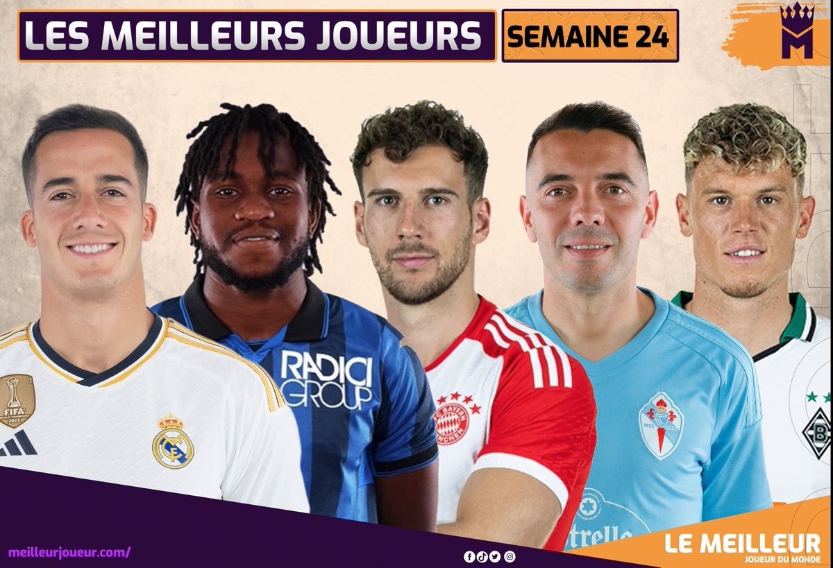 Lucas Vasquez🇪🇦, Ademola Lookman🇳🇬, Léon Goretzka🇩🇪, Iago Aspas🇪🇦 et Robin Hack🇩🇪 sont les meilleurs joueurs de la semaine.