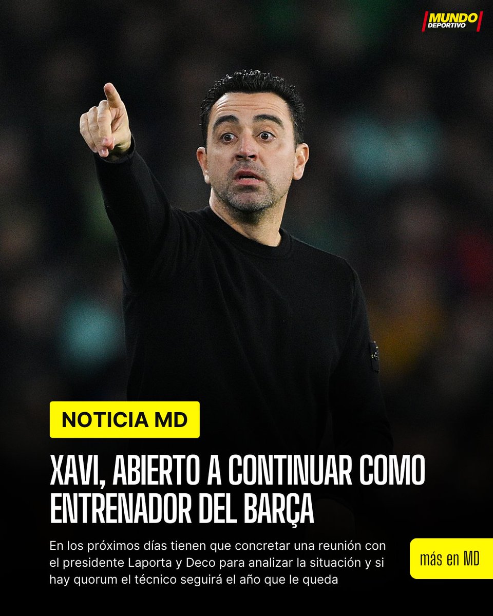 mundodeportivo's tweet photo. 🚨 𝐁𝐑𝐄𝐀𝐊𝐈𝐍𝐆

🔒 𝗡𝗼𝘁𝗶𝗰𝗶𝗮 𝗠𝗗: Xavi, abierto a continuar como entrenador del Barça

✍️  @RogerTorello | @martinezferran https://t.co/XjiYqCLX2Y