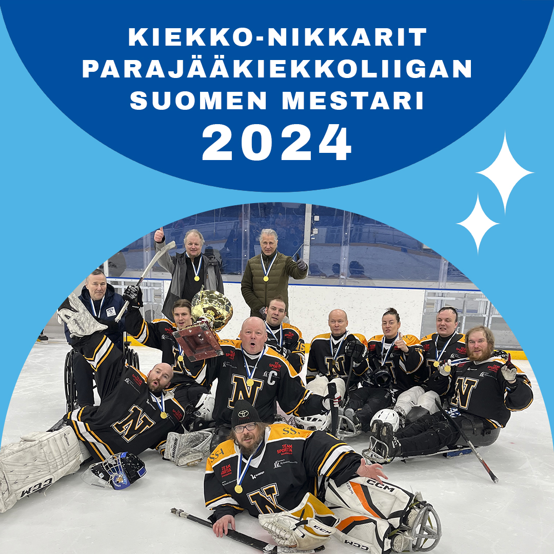 Kiekko-Nikkarit on vuoden 2024 Parajääkiekkoliigan Suomen mestari. 🏆

Toiselle sijalle tuli TPS ja kolmanneksi viime vuoden mestari Sisu Paraicehockey. Hienot suoritukset jokaiselta joukkueelta! 🤩

#parajääkiekko #paraicehockey #parajääkiekkoliiga #paraurheilu #parasport