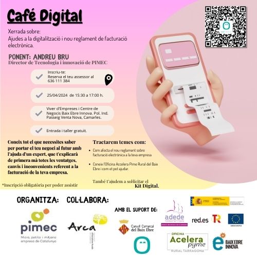 El proper dia 25 abril a les 15.30 al @baixebreinnova jornada per presentar lrs noves ajudes a la digitalització. De la mà d <a href="/andreubru/">Andreu Bru</a> de @PIMEC . Important!!!! Gràcies <a href="/arcaruralcat/">Associació Iniciatives Rurals Marítimes Catalunya</a>  i <a href="/Suport_AOC/">Suport AOC</a> <a href="/oapcnc/">OAP Oficina Acelerapyme</a> <a href="/sominternet/">sominternet</a>