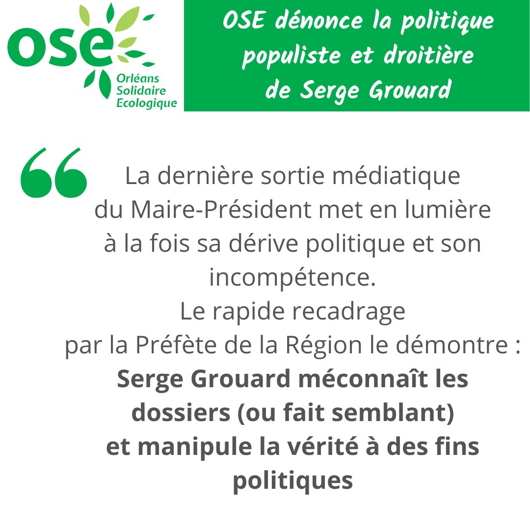 @OSE_Orleans dénonce la politique populiste et droitière de Serge Grouard 😡 🤥 Serge Grouard méconnaît les dossiers et manipule la vérité à des fins politiques ➡️Retrouvez le communiqué de presse de @JPhGrand du 21 avril 2024 🗣️