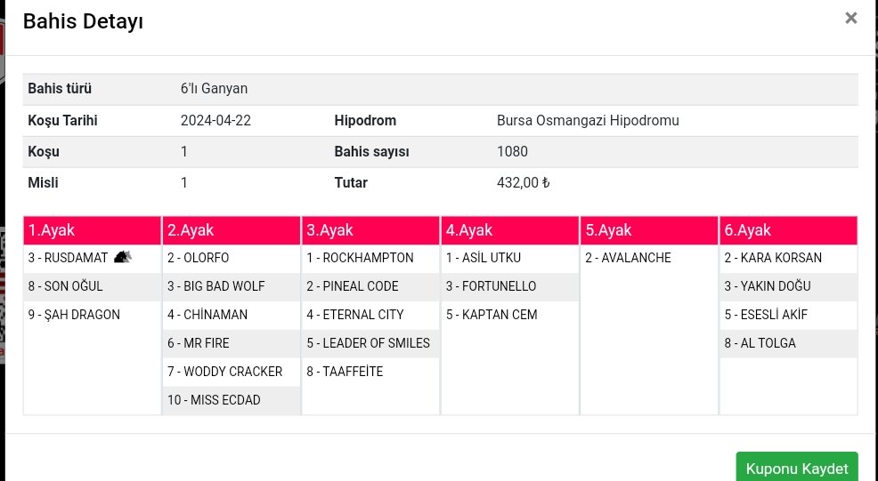 Bursa 1. Altılı şablonum ve alternatif bankalarım LEADER OF SMILES, FORTUNELLO, ESESLİ AKİF