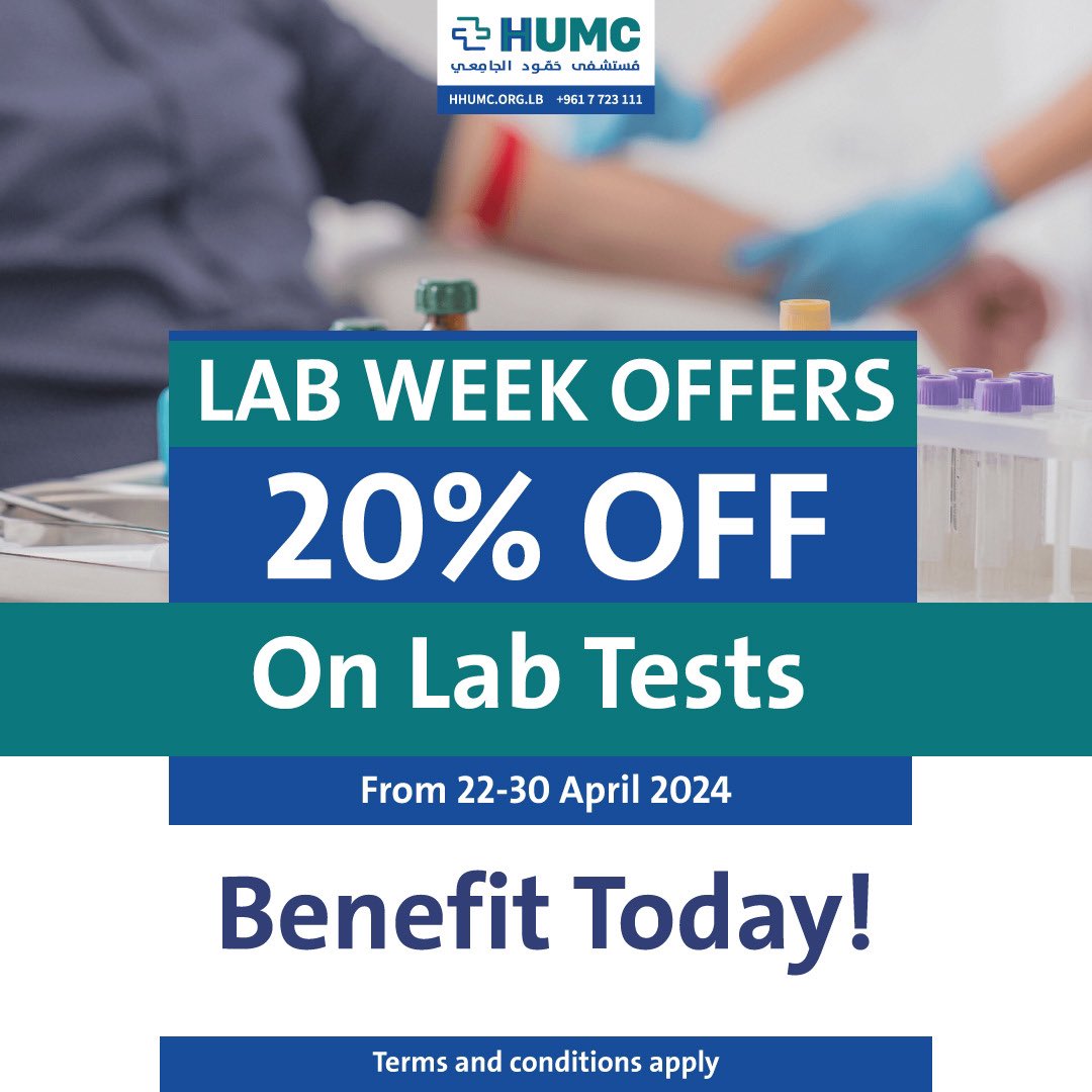 LAB WEEK OFFERS!! 20% OFF on Lab Tests! From 22-30 April 2024 Benefit Today! #hhumc #labweek #labtests