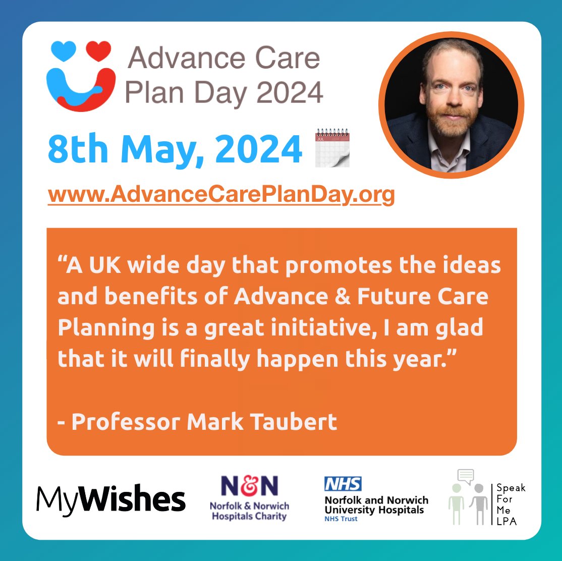 Advance Care Plan Day 2025 (@acpday2025) on Twitter photo "A UK wide day that promotes the ideas and benefits of Advance & Future Care Planning is a great initiative, I am glad that it will finally happen this year."
- Professor Mark Taubert (<a href="/ProfMarkTaubert/">Prof. Mark Taubert</a>)
AdvanceCarePlanDay.org 😍
#ACPDay2024 #AdvanceCarePlanning #DMAW2024 "A UK wide day that promotes the ideas and benefits of Advance & Future Care Planning is a great initiative, I am glad that it will finally happen this year."
- Professor Mark Taubert (<a href="/ProfMarkTaubert/">Prof. Mark Taubert</a>)
AdvanceCarePlanDay.org 😍
#ACPDay2024 #AdvanceCarePlanning #DMAW2024